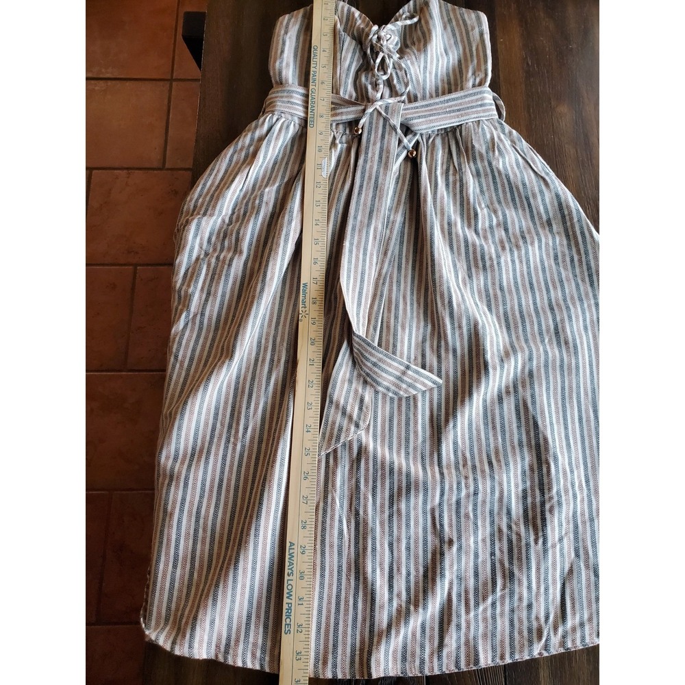 Indikah Striped Lace Up Midi Dress Neutral Tan Blue Herringbone XS - Picture 7 of 10